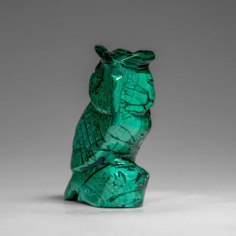 Genuine Polished Malachite Owl Carving (170 Grams)