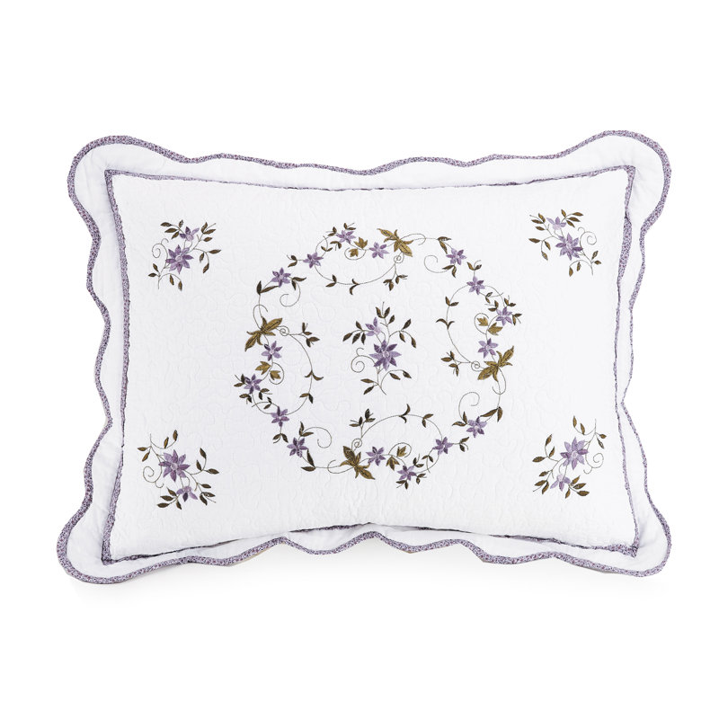 White Cotton Full Quilt Set with Embroidered Floral Design