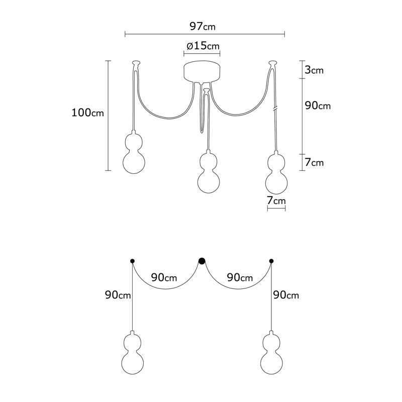 Luminaire suspendu en grappe à 3 lumières Herren