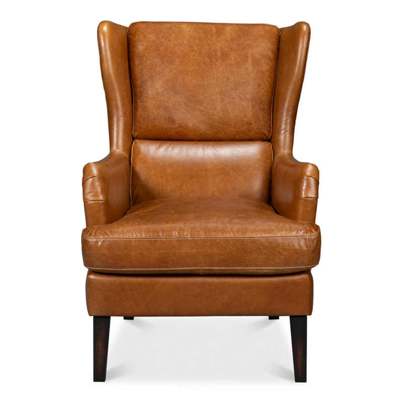 Elite Wingback Chair, Brown Genuine Leather