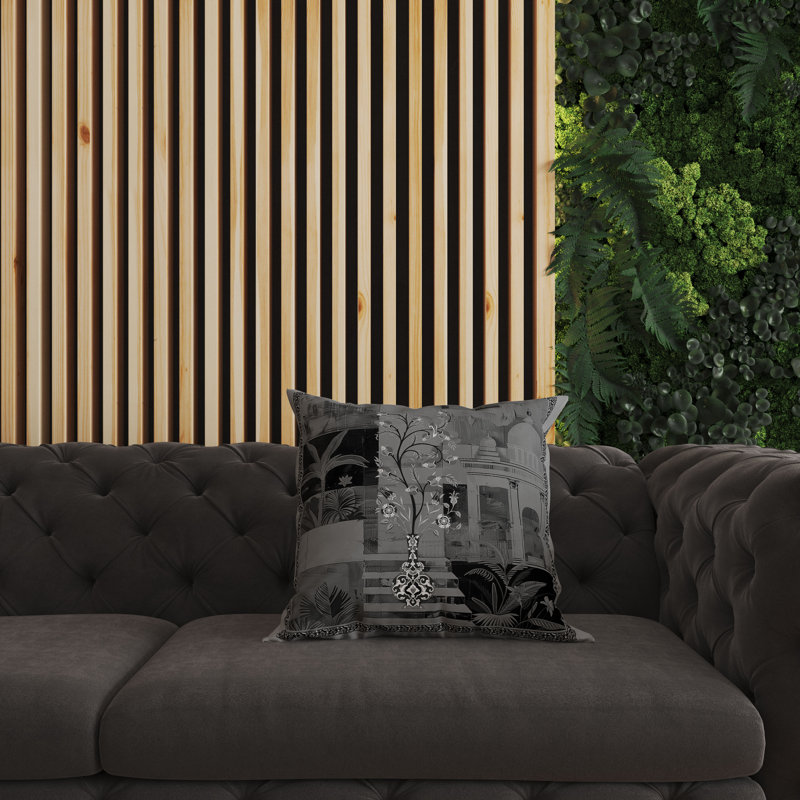 Coussin Shahi Garden Bloom avec housse amovible, Gris / noir, H 20 po x l 20 po