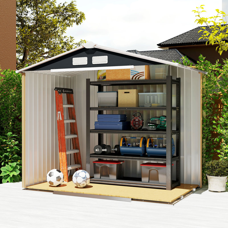 Outsunny 7' x 4' Outdoor Storage Shed, Garden Tool Metal Shed with Foundation Kit, Double Lockable Door, Air Vents and Sloping Roof, for Backyard, Patio, Lawn, Dark Gray