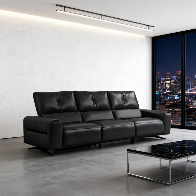 Canapé noir en cuir véritable multifonctionnel noir, Noir