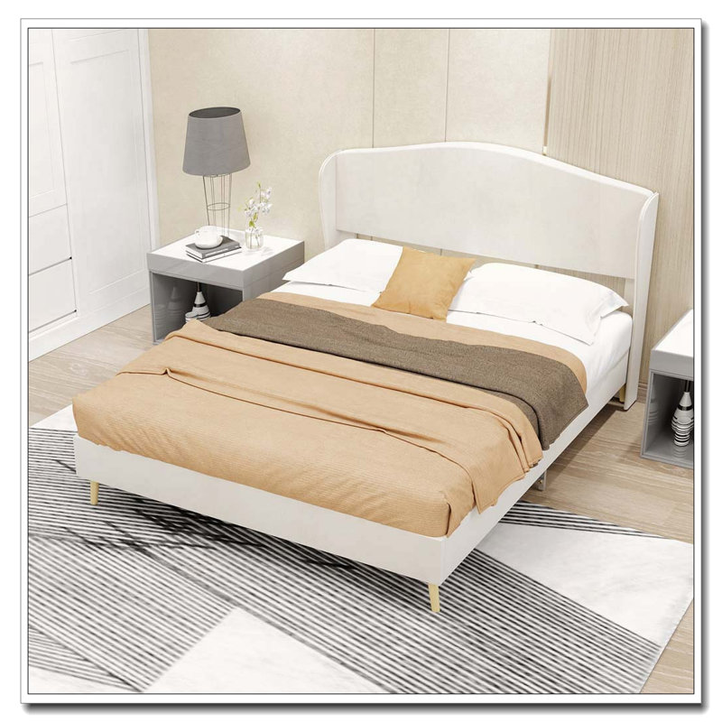 Lit tapissier en velours, Beige, Lit double