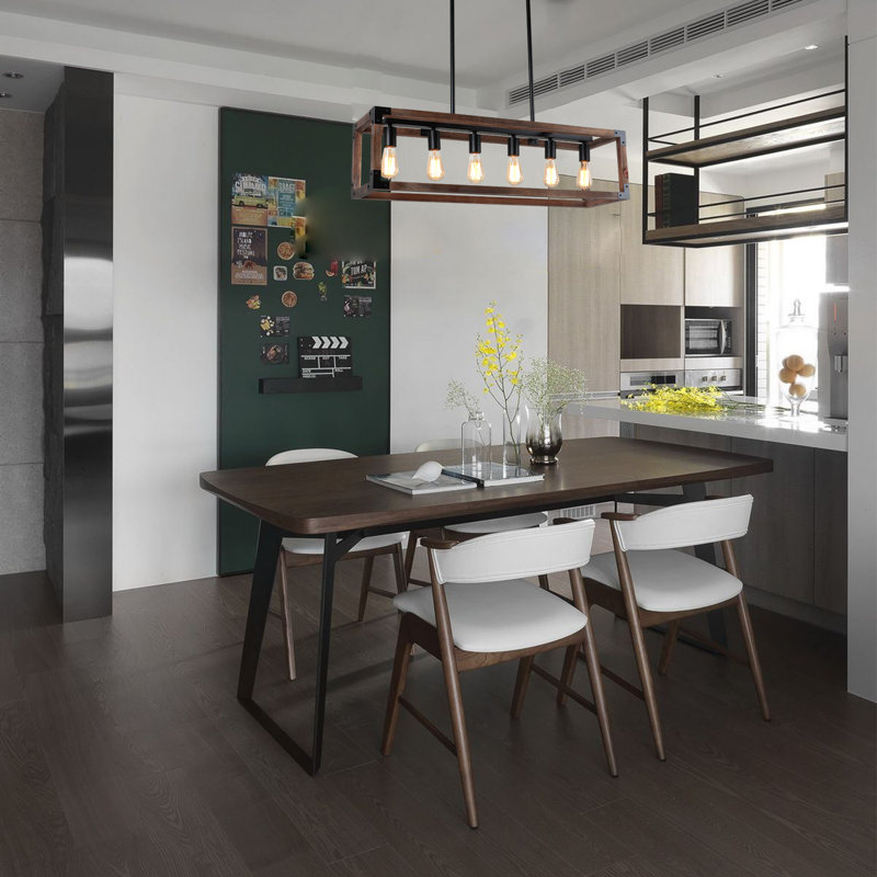 Brown 6-Light Dimmable Kitchen Island Rectangle Chandelier Lighting Fixture