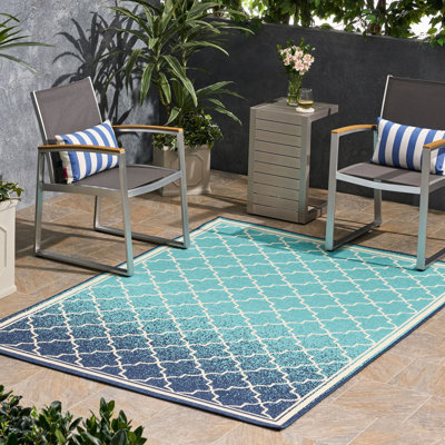 Tapis pour terrasse d'extérieur - 3530l 5 pi 3 po x 7 pi, bleu et dégradé, 100% polypropylène, tissé à la machine, 0,16 po d'espace et tissé à la machine, en pouces