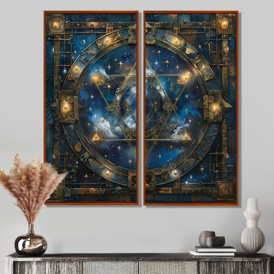 Mystic Merkaba Blue Seal - art mural moderne sur toile dorée