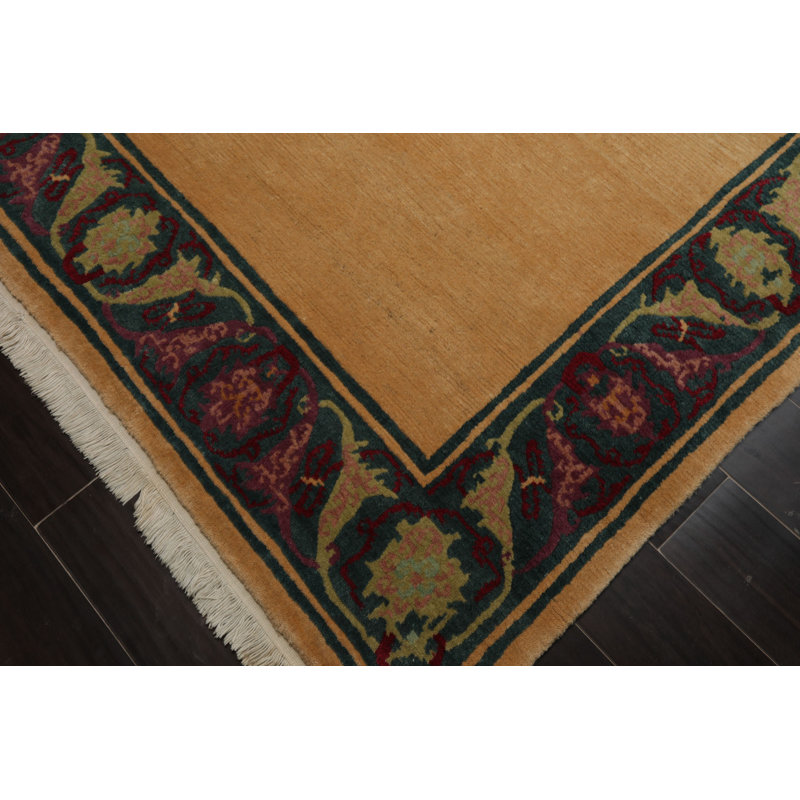Tapis art déco soyeux brun clair noué à la main 5 pi 8 po x 8 pi 6 po