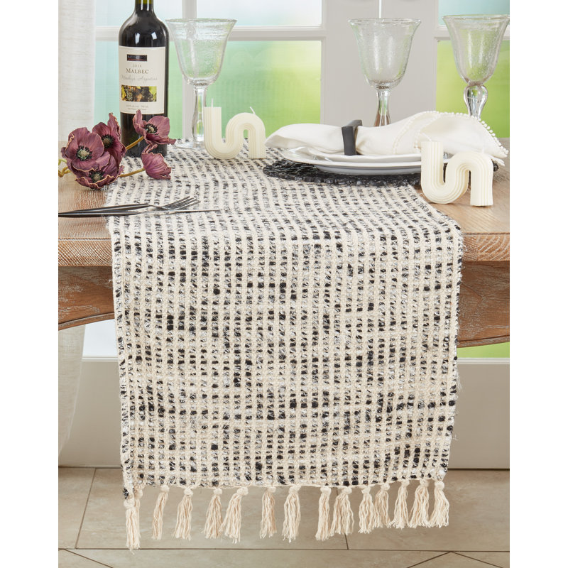 Black and White Cotton Rayon Woven Striped Table Runner