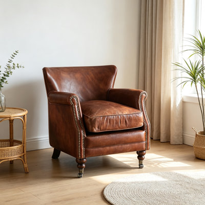 Fauteuil d'appoint vintage en cuir vieilli de 79 cm pour une élégance intemporelle à la maison