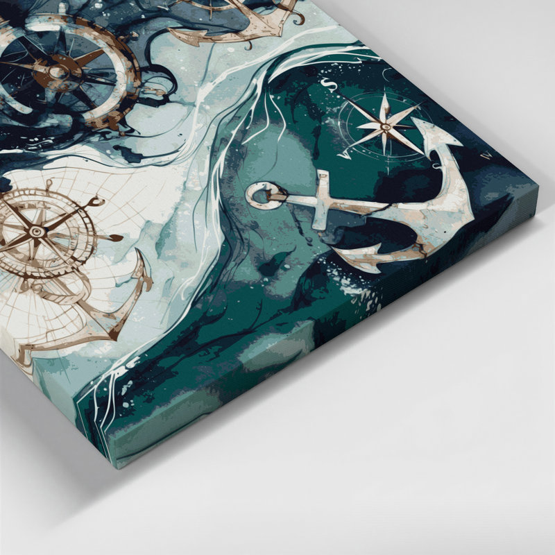 Art nautique gris sur toile, H 20 po x l 30 po