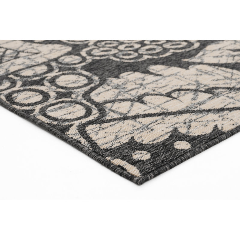Tapis intérieur / extérieur brun clair / noir / bleu Mackai, Rectangle 7 pi 10 po x 10 pi 2 po