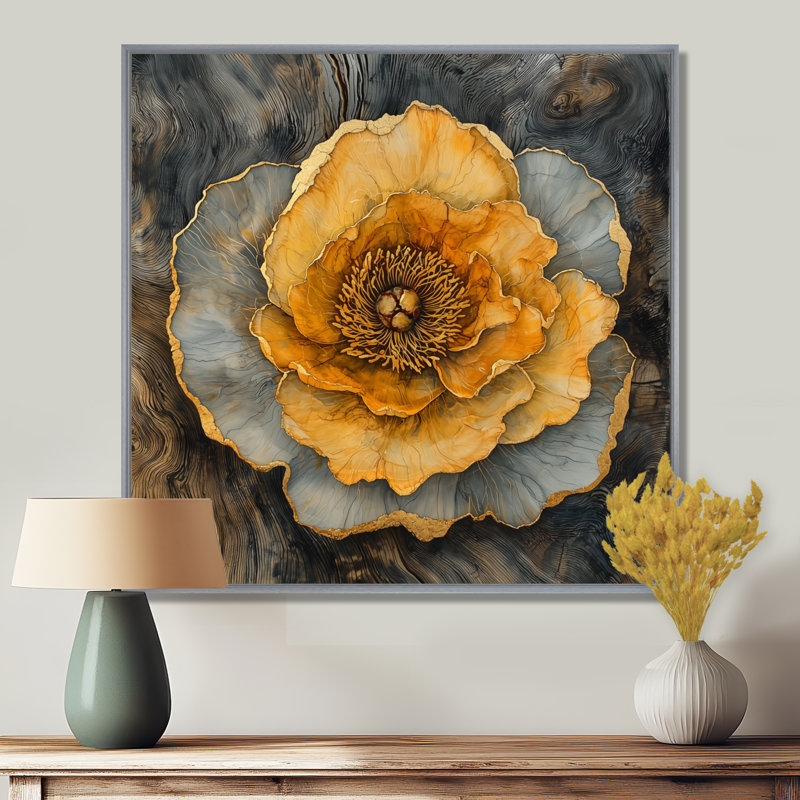 «Autumn Mums Flowers On Onyx Crystal River III», art mural «Mums», Impression encadrée flottante, Argent argent