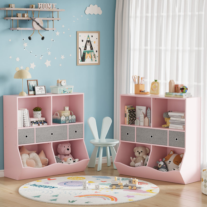 Wood Kids Bookcase with Toy Storage, Pink