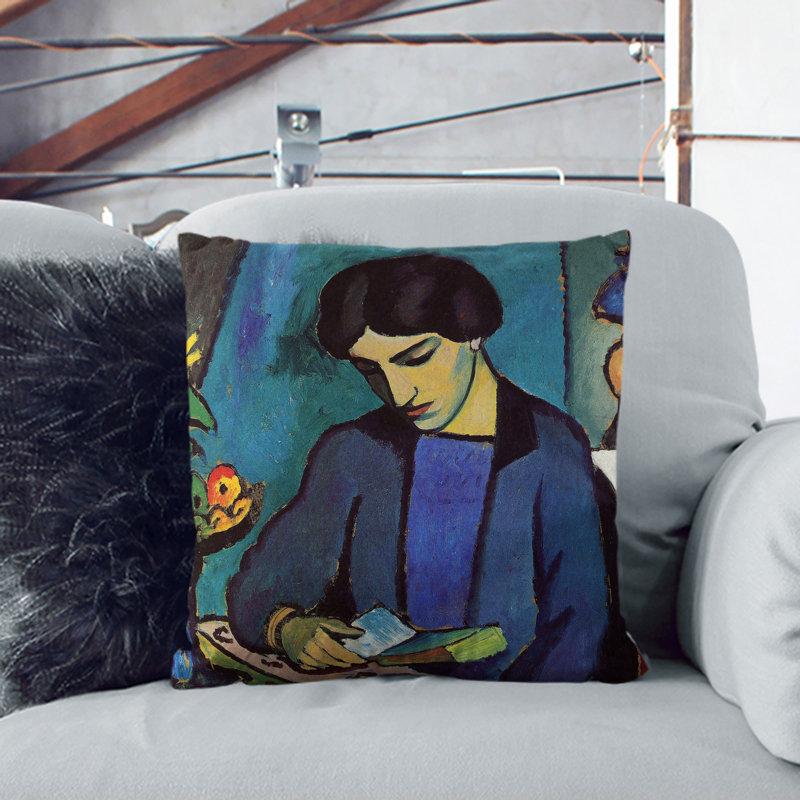 Woman Reading Square Throw Cushion, 55cm H x 55cm W x 20cm D, Stone