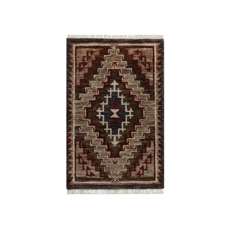 Tapis oriental brun, 2 pi x 3 pi 2 po, motif indien du sud-ouest avec fabrication empilée, moelleux, luxueux, noué à la main, pure laine, tapis, échantillon