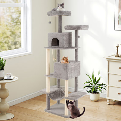  Grand arbre à chat 81 po pour chats d'intérieur, tour d'escalade à plusieurs niveaux avec 2 condos