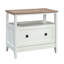 Classeur latéral moderne blanc avec tiroir sécurisé et détails en bois, grand pour plusieurs tailles, tablette supplémentaire avec rangement ouvert, pièces polyvalentes à extension complète, espaces
