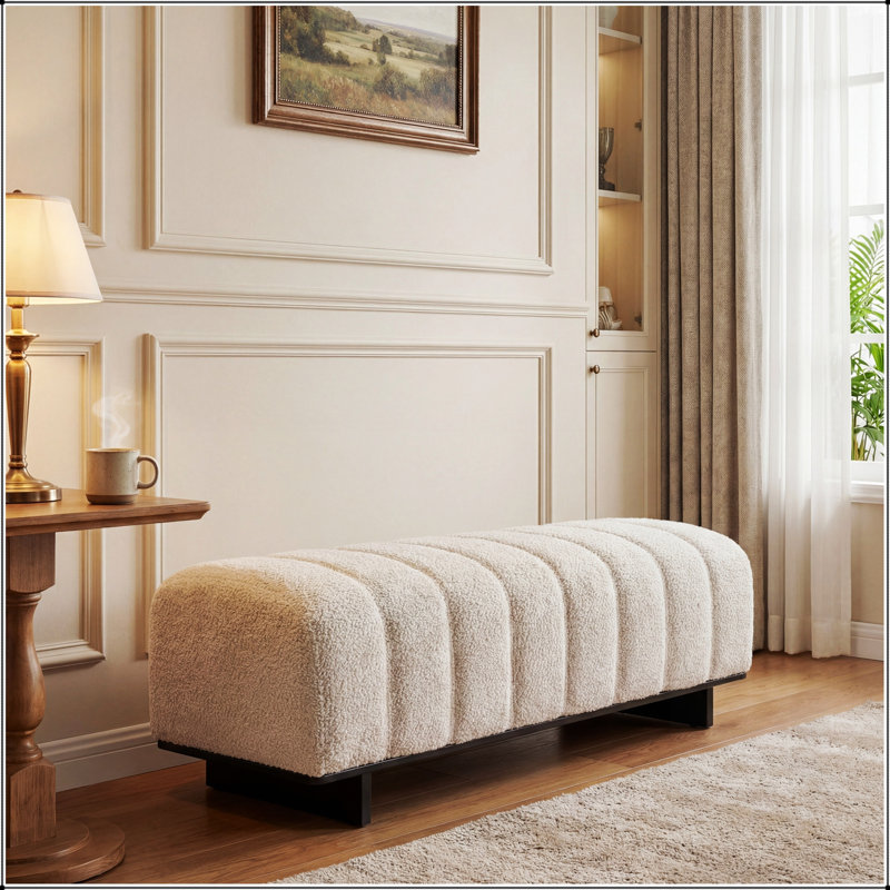 Banc de salle à manger en simili-fourrure avec pieds en bois d'hévéa, 250 lb, siège confortable pour la salle à manger / salon