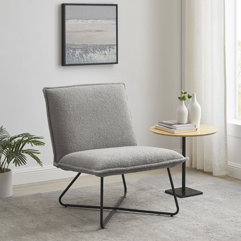 Vicolo Sherpa Upholstered Accent Chair with Metal Legs, Gray