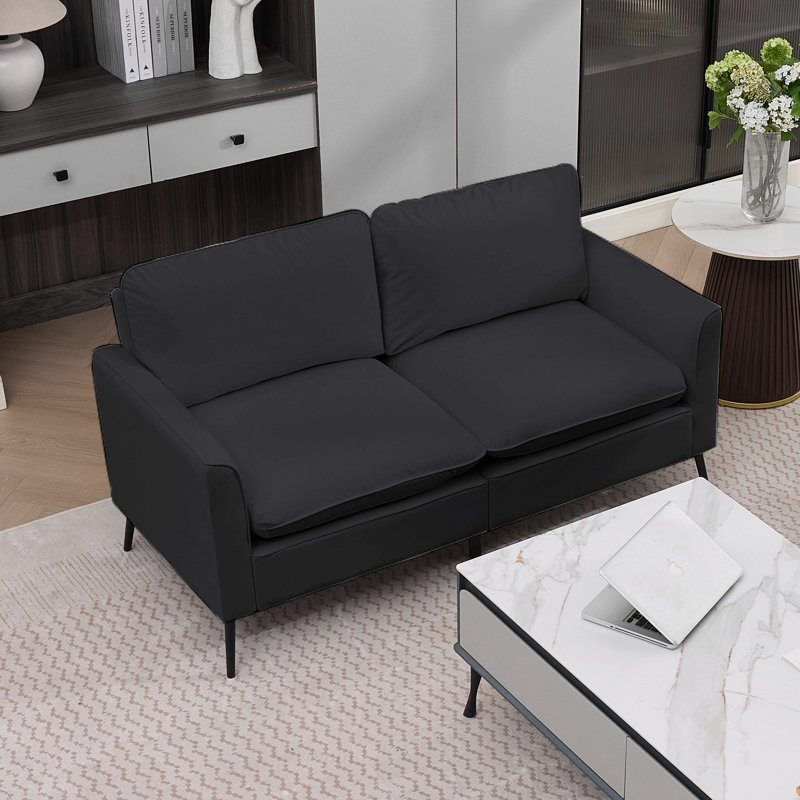 Causeuse en cuir rembourrée, fauteuil de chambre simple de style nordique rétro avec balcon, Noir