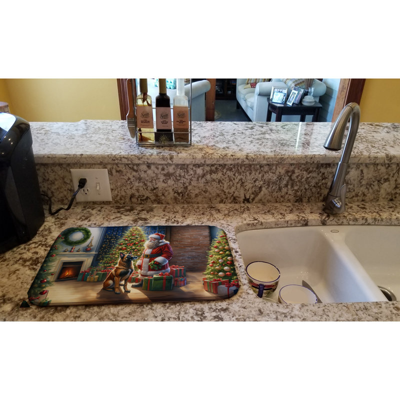 Belgian Malinois and Santa Claus Dish Drying Mat