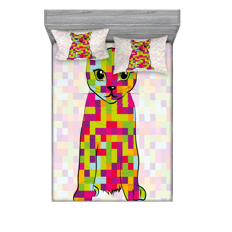 Ensemble de draps Kitty, Ensemble de drap pour grand lit avec drap-housse