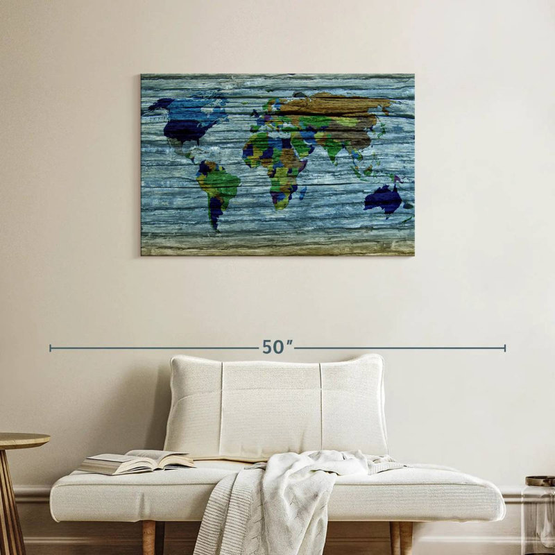 Carte du monde en bois vieilli Aliaz, H 24 po x l 36 po