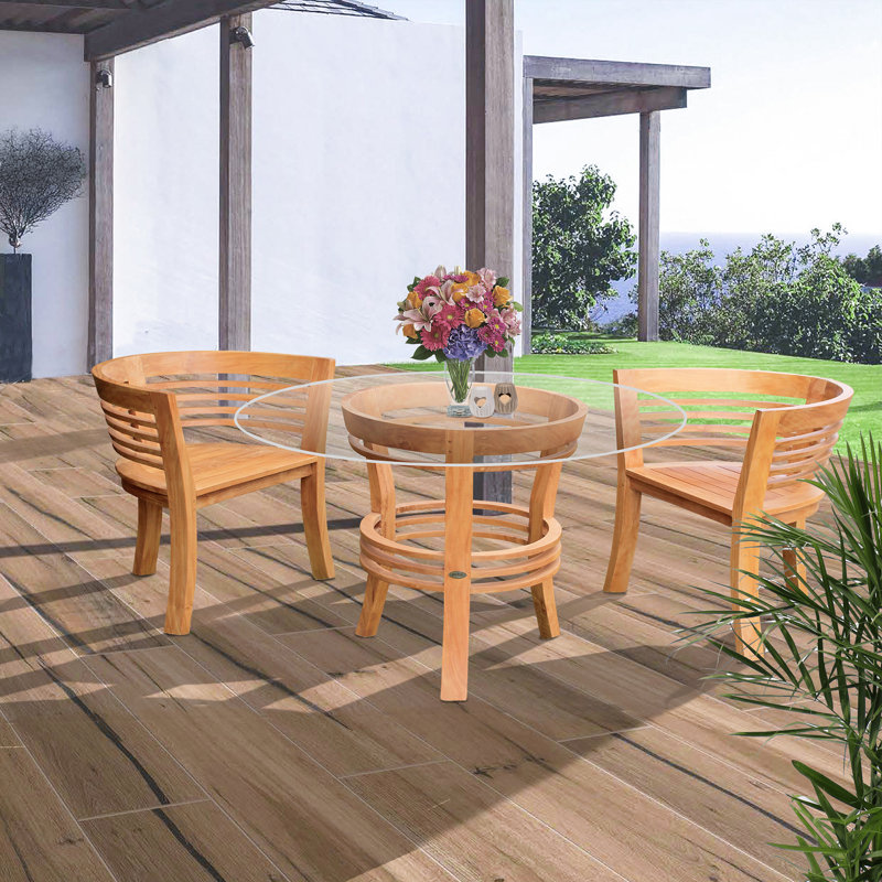 2 - Person Teak Wood Patio Dining Set with Round Table