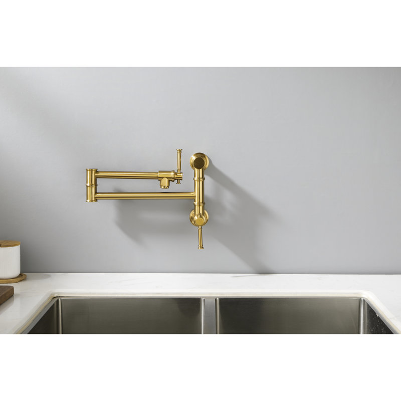 Robinet de remplissage de pot doré - fixé au mur, matériau en laiton, support de commande à deux poignées, contrôle, corrosion