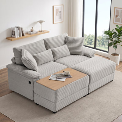 Ensemble de chaise longue double avec repose-pieds réversible Unarepos Corduroy