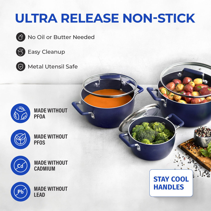 Granitestone Non Stick 6pc Nesting Pot, Blue