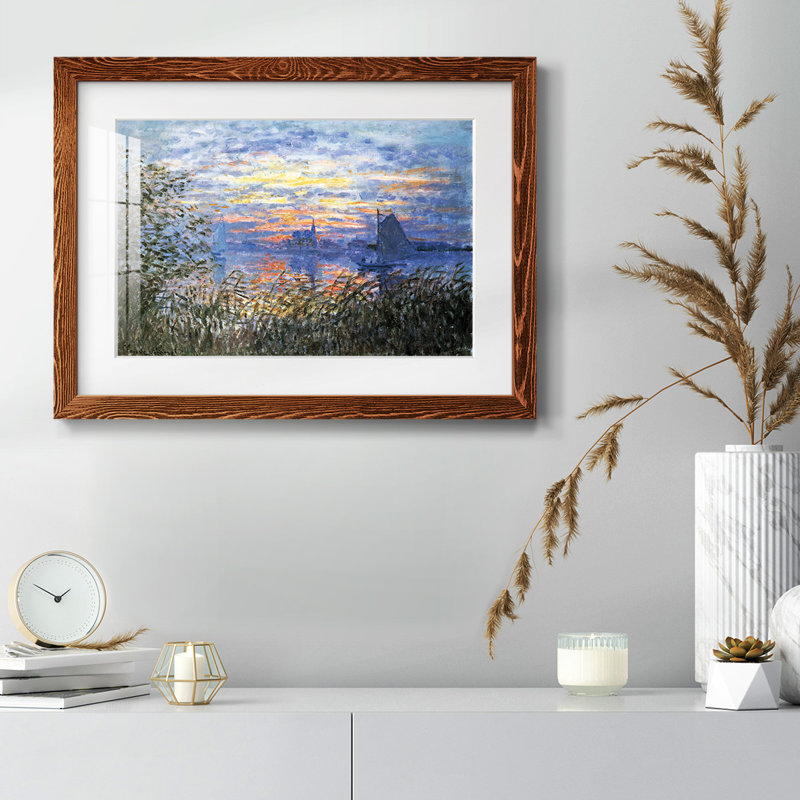 Coucher de soleil sur la seine par Monet, reproduction imprimée sur papier, Érable, H 14 po x l 20 po x P 1,5 po