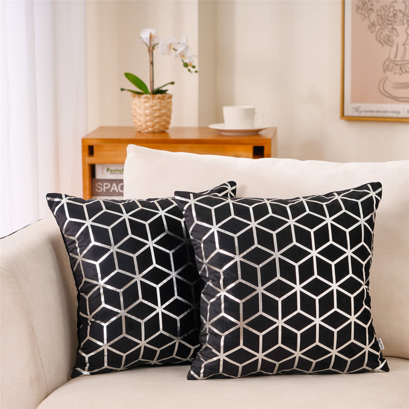 Geometric Velvet Pillow Cover, Black, 18" x 18"