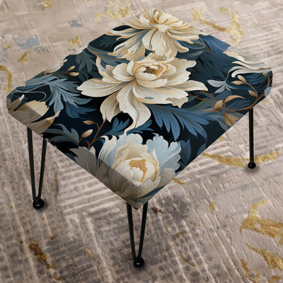White And Blue Chrysanthemum Zen Tranquility III - Floral Rectangle Ottoman