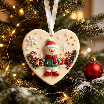 Ornement de Noël en forme de cœur tridimensionnel en forme de cœur suspendu en forme de cœur avec ami festif et scène d'arbre pour les fêtes