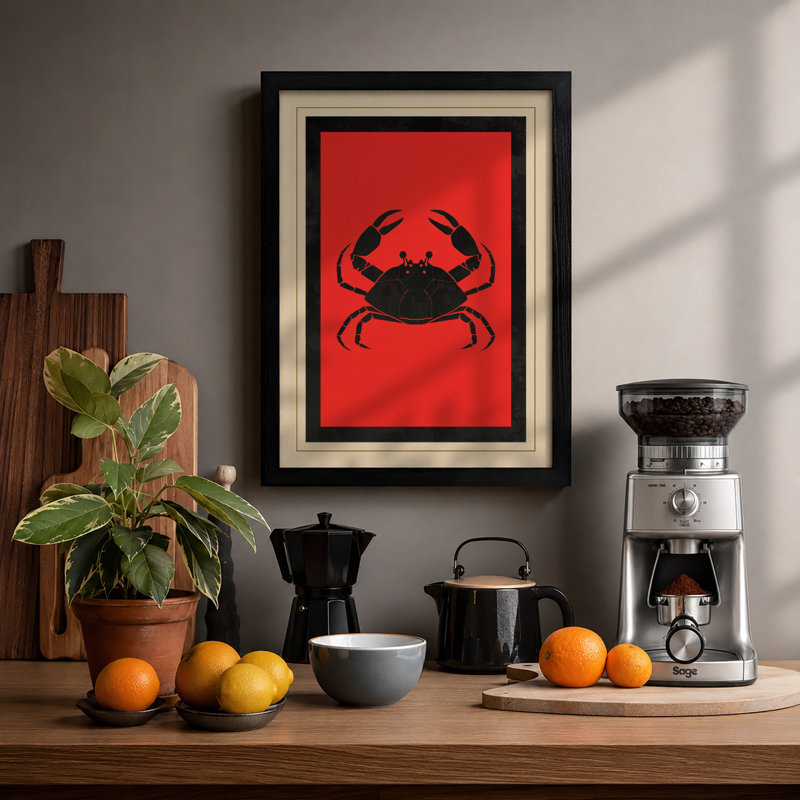 Bold Crab Art Deco - Framed Print, A2 - 59.4 x 42.0 cm, Black