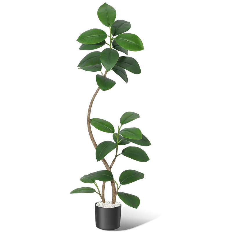 Arbre en caoutchouc artificiel avec pot en résine noir / blanc et faux arbre en pierre blanche pour l'intérieur et l'extérieur