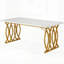 Table de salle à manger moderne avec faux marbre blanc doré, grand rectangulaire pour 4 à 6 personnes, pieds géométriques élégants pour la salle à manger ou la cuisine
