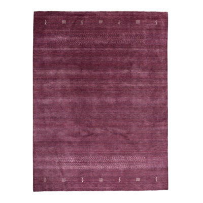 Gabbeh Wool Striped Area Rug in Plum/White