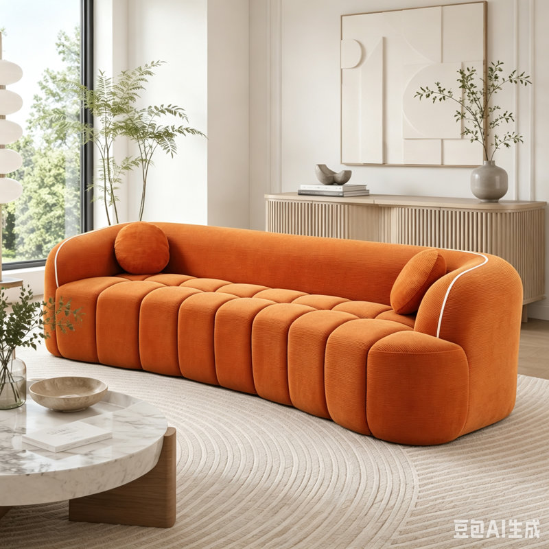 Canapé Cloud sans assemblage avec revêtement en velours côtelé et capitonnage Bubble Channel, Orange Corduroy