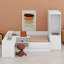 Lit plateforme en bois avec tiroirs, tablettes, bureau et garde-robe-2031653304