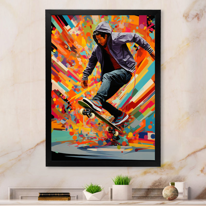 Skateboard Urban Rhythms - Sports, art mural, Cadre photo noir, H 32 po x l 16 po x P 1 po