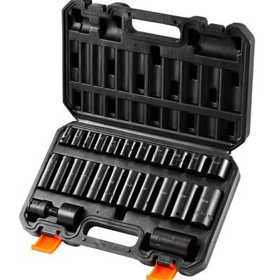 25pcs 6 3/8in Drive Impact Sockets , Crafted From Industrial-grade Alloy Steel, High Torque Socket With Rounded Corner Design, Size Markings, Toolbox For Organization Steel Enhanced Durability,