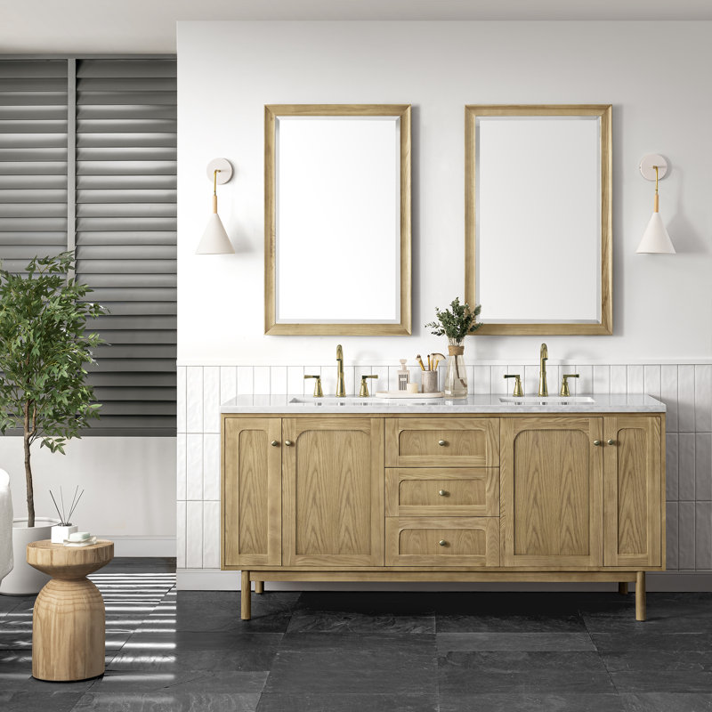 Laurent 72'' W Double Vanity, Ethereal Noctis, 8" Widespread, Light Natural Oak
