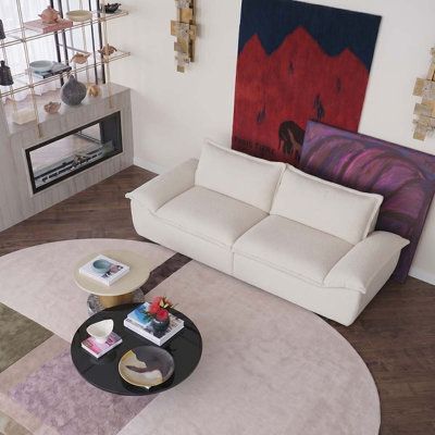 93.4" Boucle Compression Pillow-Top Arm Loveseat Sofa with High-resilience Foam Cushions