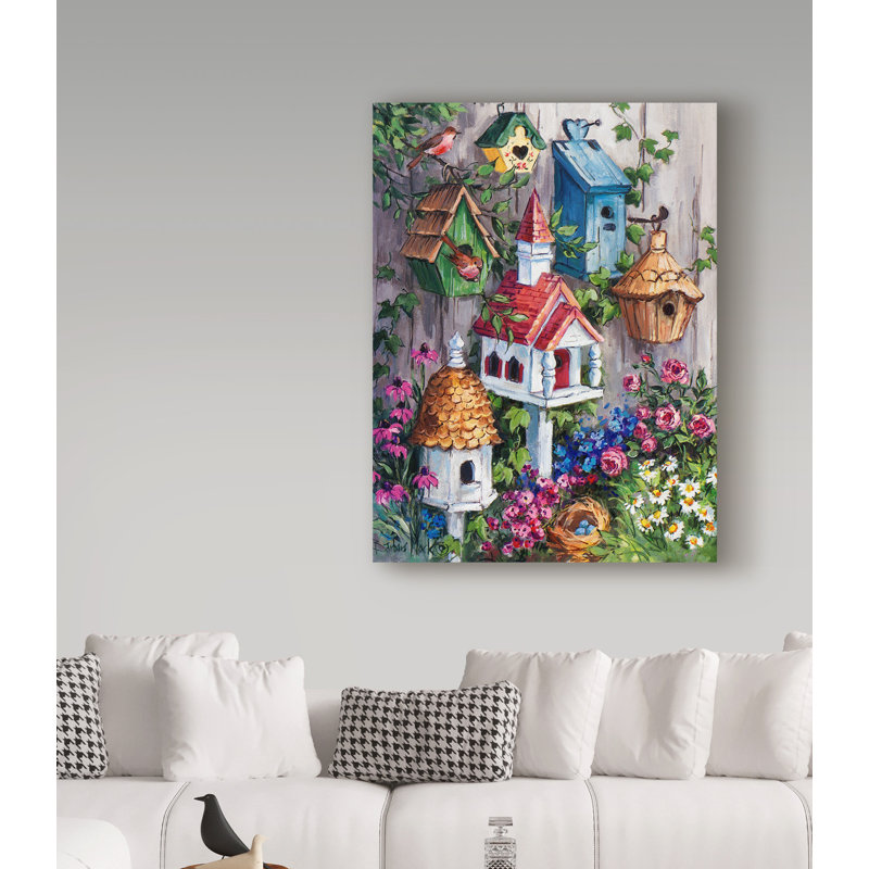 «Birdhouse Cottage», reproduction de peinture acrylique sur toile tendue, H 47 po x l 35 po x P 2 po
