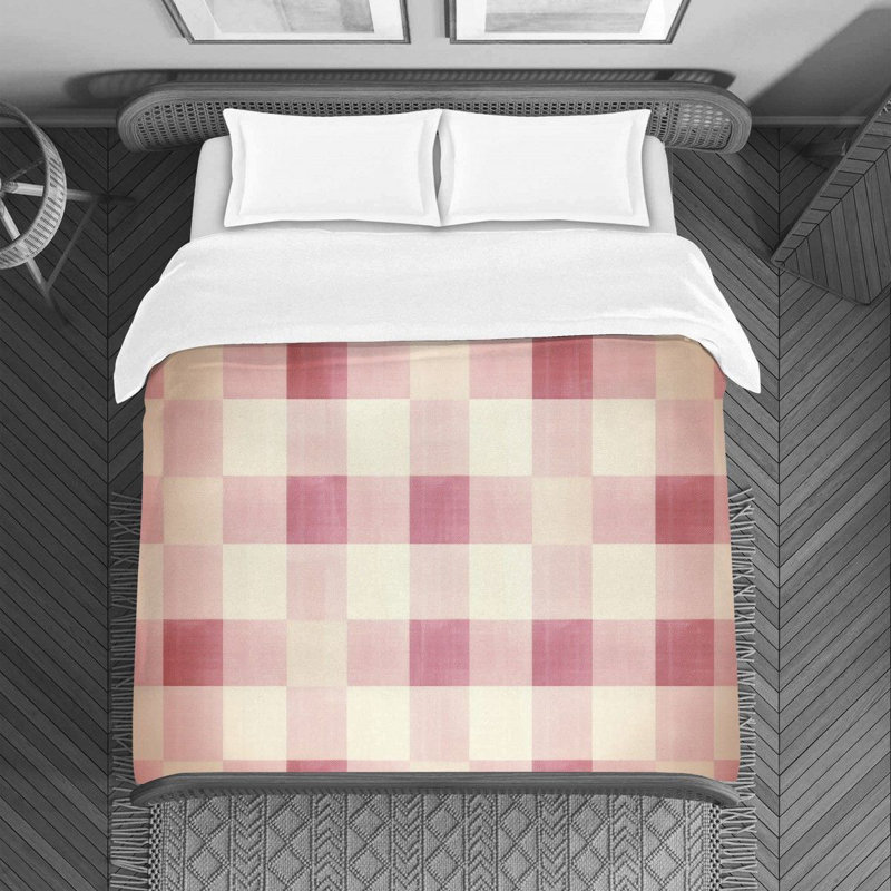 Housse de couette , Housse de couette pour lit simple, Vichy rose / beige