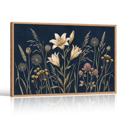 Art botanique sur toile bleu marine