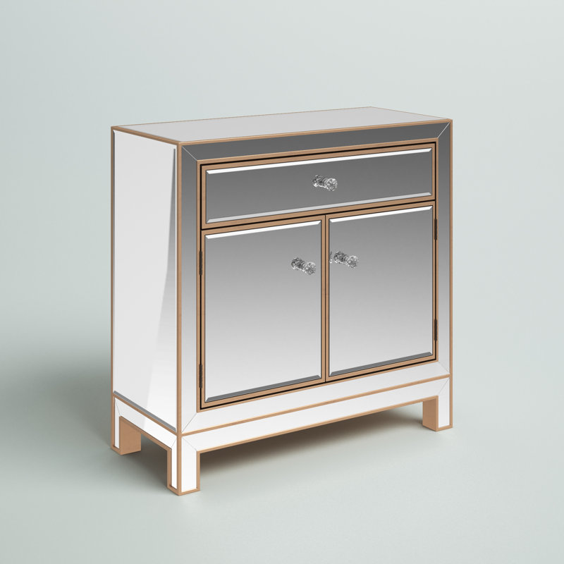 Sigmund 2-Door Mirrored Accent Cabinet, Antique Gold